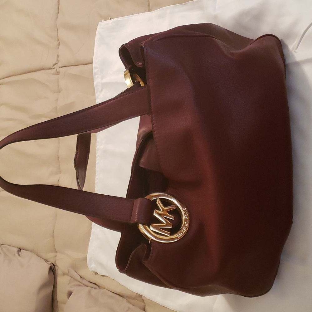 Michael Kors "Fulton" Large Leather Tote Handbag Color Maroon